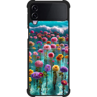 Samsung Galaxy Z Flip3 5G Case Hülle - Silikon schwarz Blumenmeer Wellen