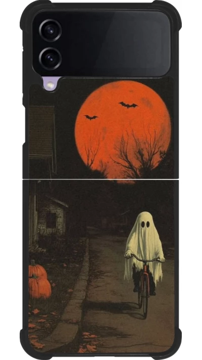 Coque Samsung Galaxy Z Flip3 5G - Silicone rigide noir Halloween 2025 Ghost on a bicycle