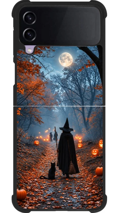 Samsung Galaxy Z Flip3 5G Case Hülle - Silikon schwarz Halloween 2026 Witch with a cat