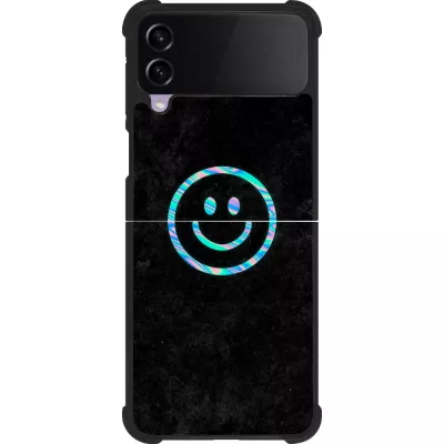 Coque Samsung Galaxy Z Flip3 5G - Silicone rigide noir Happy smiely irisé