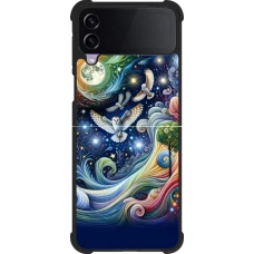 Coque Samsung Galaxy Z Flip3 5G - Silicone rigide noir hibou volant floral