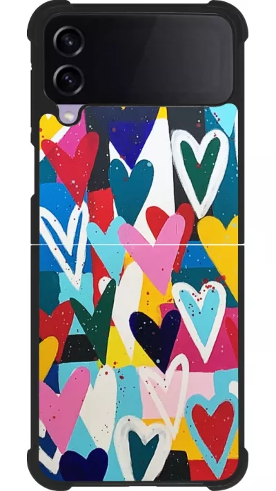 Coque Samsung Galaxy Z Flip3 5G - Silicone rigide noir Joyful Hearts