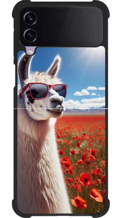 Coque Samsung Galaxy Z Flip3 5G - Silicone rigide noir Lama Chic en Coquelicot