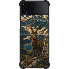 Samsung Galaxy Z Flip3 5G Case Hülle - Silikon schwarz Linocut Steinbock