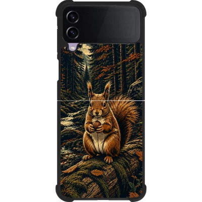Coque Samsung Galaxy Z Flip3 5G - Silicone rigide noir Linocut Ecureuil