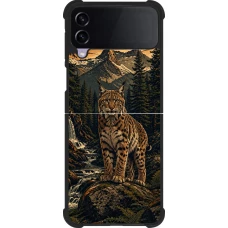 Coque Samsung Galaxy Z Flip3 5G - Silicone rigide noir Linocut Lynx