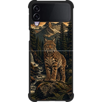 Coque Samsung Galaxy Z Flip3 5G - Silicone rigide noir Linocut Lynx