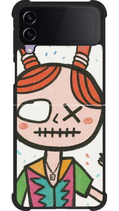 Coque Samsung Galaxy Z Flip3 5G - Silicone rigide noir Little Girl Sketch