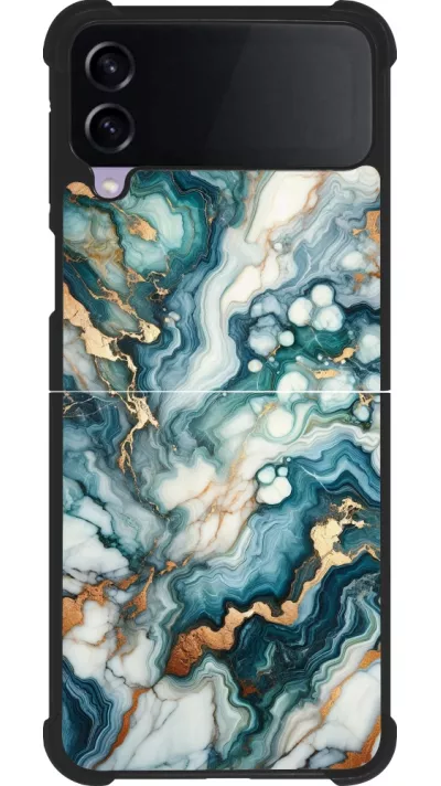 Coque Samsung Galaxy Z Flip3 5G - Silicone rigide noir Marbre Vert Bleu Doré