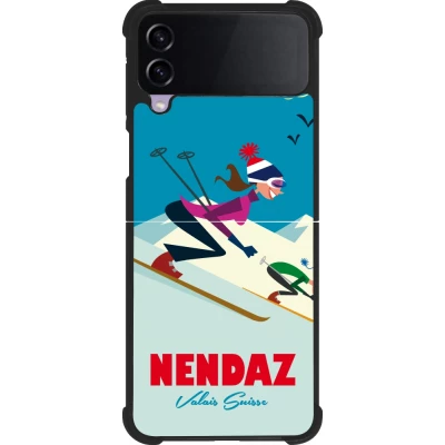 Coque Samsung Galaxy Z Flip3 5G - Silicone rigide noir Nendaz Ski Downhill