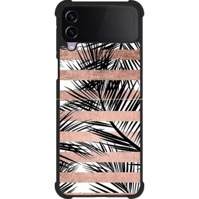 Coque Samsung Galaxy Z Flip3 5G - Silicone rigide noir Palm trees gold stripes