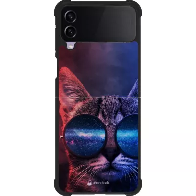 Coque Samsung Galaxy Z Flip3 5G - Silicone rigide noir Red Blue Cat Glasses