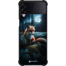 Coque Samsung Galaxy Z Flip3 5G - Silicone rigide noir Renard lune forêt