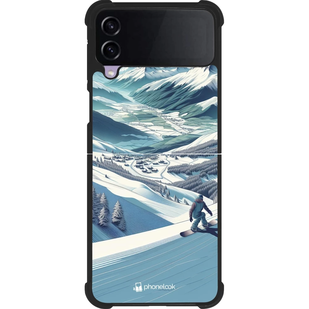 Coque Samsung Galaxy Z Flip3 5G - Silicone rigide noir Snowboarder Montagne