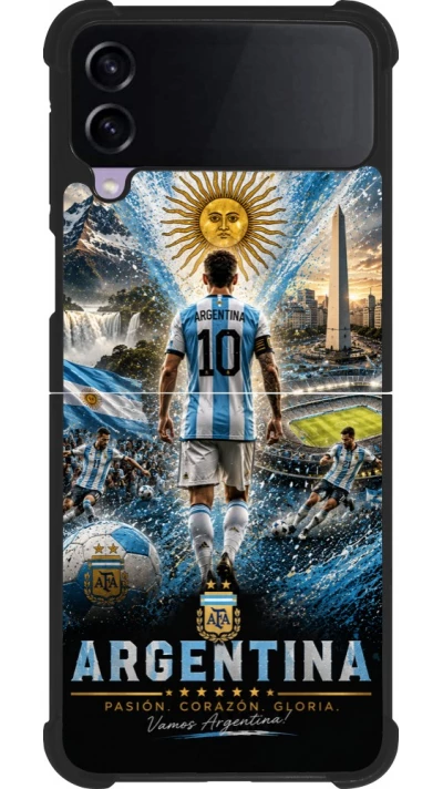 Coque Samsung Galaxy Z Flip3 5G - Silicone rigide noir Football Argentine splash 2026