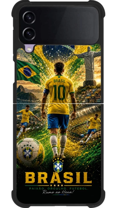 Coque Samsung Galaxy Z Flip3 5G - Silicone rigide noir Football Brésil splash 2026
