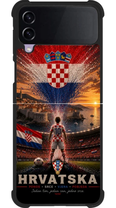 Coque Samsung Galaxy Z Flip3 5G - Silicone rigide noir Football Croatie splash 2026