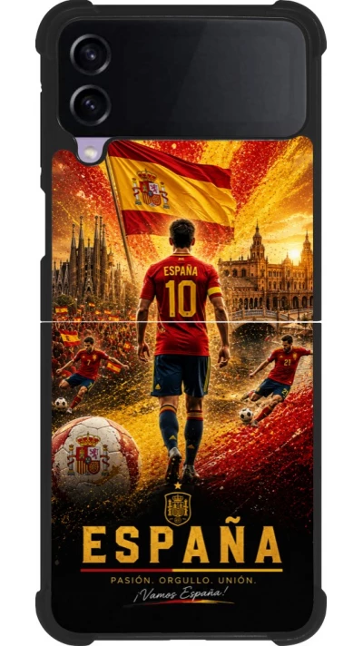 Coque Samsung Galaxy Z Flip3 5G - Silicone rigide noir Football Espagne splash 2026