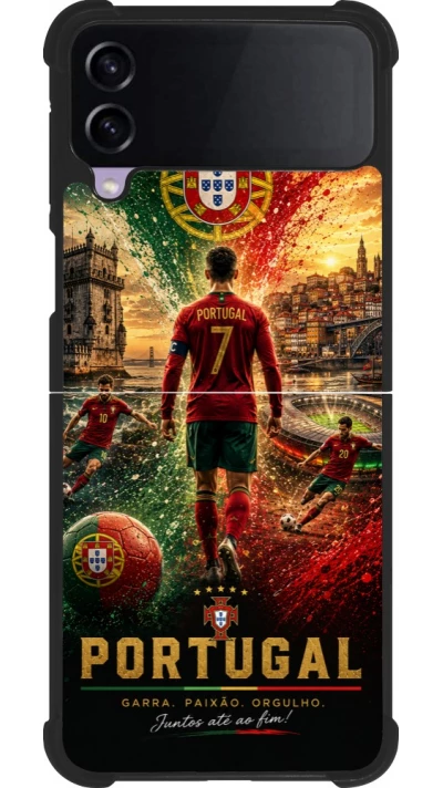 Coque Samsung Galaxy Z Flip3 5G - Silicone rigide noir Football Portugal splash 2026