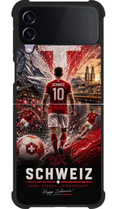 Coque Samsung Galaxy Z Flip3 5G - Silicone rigide noir Football Schweiz splash 2026