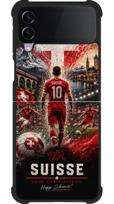 Coque Samsung Galaxy Z Flip3 5G - Silicone rigide noir Football Suisse splash 2026