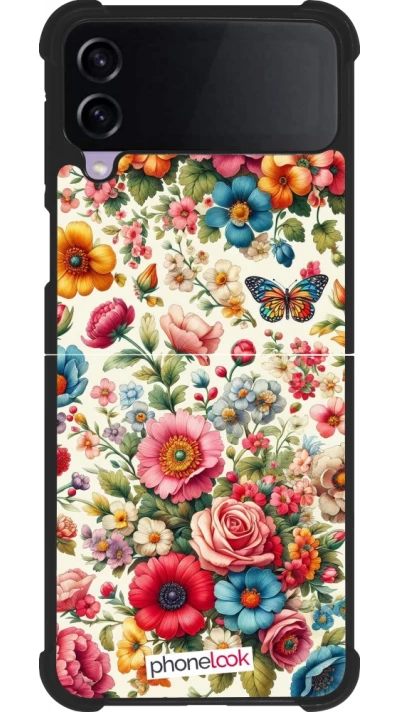 Coque Samsung Galaxy Z Flip3 5G - Silicone rigide noir Spring 25 printemps fleuri