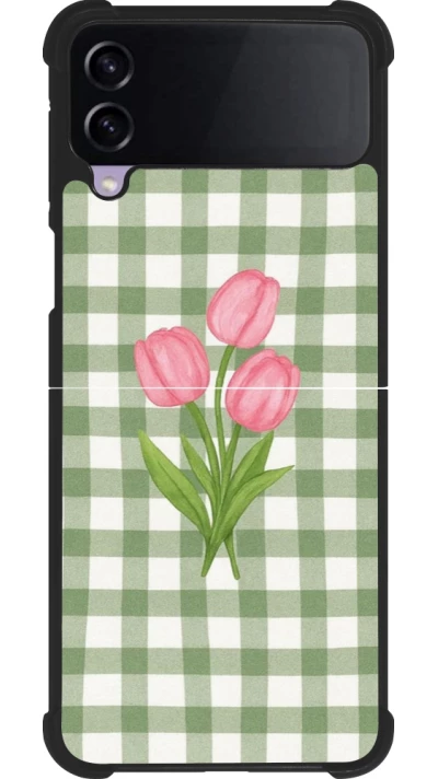 Coque Samsung Galaxy Z Flip3 5G - Silicone rigide noir Green vichy tulips Spring 2026