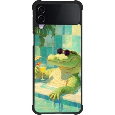 Coque Samsung Galaxy Z Flip3 5G - Silicone rigide noir Crocodile in the swimming pool Summer 2026
