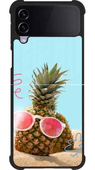 Coque Samsung Galaxy Z Flip3 5G - Silicone rigide noir Pineapple with glasses Summer 2026