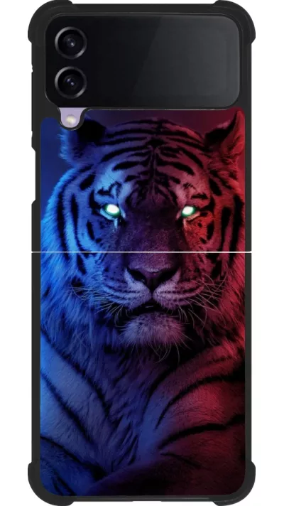 Coque Samsung Galaxy Z Flip3 5G - Silicone rigide noir Tiger Blue Red