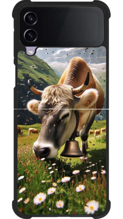 Coque Samsung Galaxy Z Flip3 5G - Silicone rigide noir Vache montagne Valais