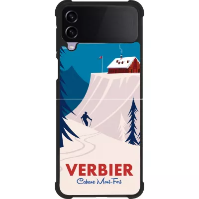 Coque Samsung Galaxy Z Flip3 5G - Silicone rigide noir Verbier Cabane Mont-Fort