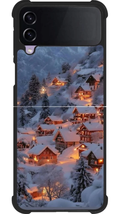 Coque Samsung Galaxy Z Flip3 5G - Silicone rigide noir Winter 25 Winter snowy village