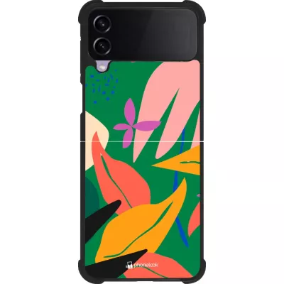 Coque Samsung Galaxy Z Flip4 - Silicone rigide noir Abstract Jungle