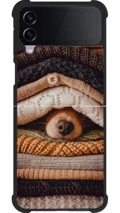 Coque Samsung Galaxy Z Flip4 - Silicone rigide noir Autumn 26 Dog under the covers