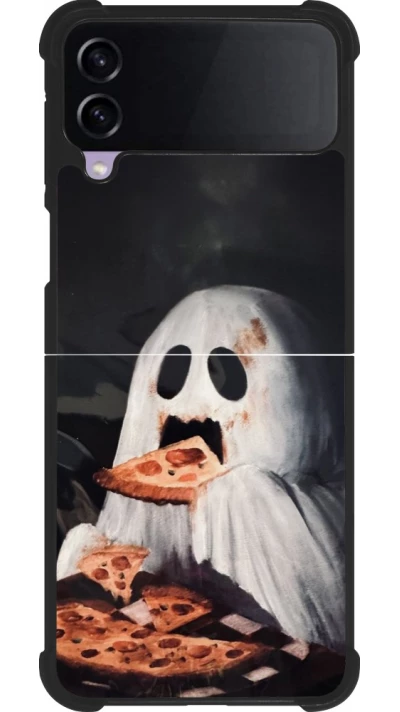 Samsung Galaxy Z Flip4 Case Hülle - Silikon schwarz Halloween 2026 Ghost eating pizza