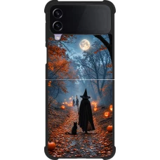 Samsung Galaxy Z Flip4 Case Hülle - Silikon schwarz Halloween 2026 Witch with a cat