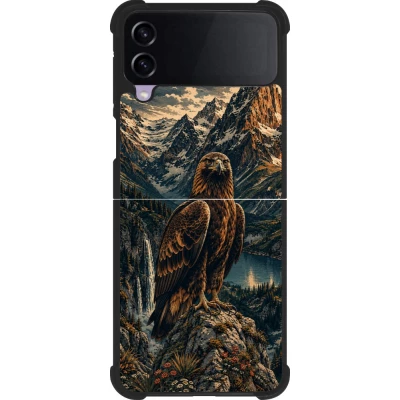 Coque Samsung Galaxy Z Flip4 - Silicone rigide noir Linocut Aigle Royal