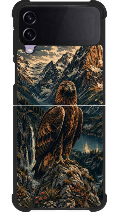 Coque Samsung Galaxy Z Flip4 - Silicone rigide noir Linocut Aigle Royal