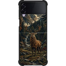 Coque Samsung Galaxy Z Flip4 - Silicone rigide noir Linocut Cerf