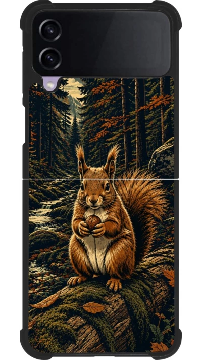 Coque Samsung Galaxy Z Flip4 - Silicone rigide noir Linocut Ecureuil