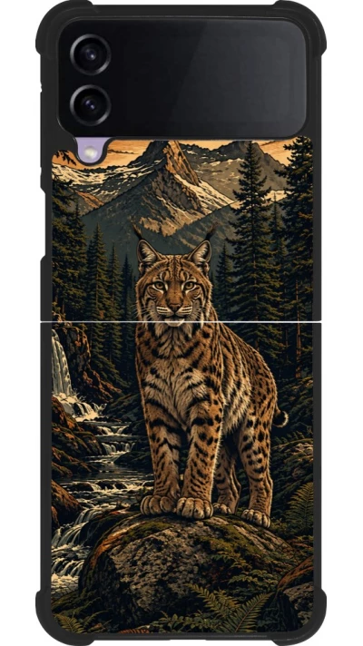 Coque Samsung Galaxy Z Flip4 - Silicone rigide noir Linocut Lynx