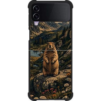 Samsung Galaxy Z Flip4 Case Hülle - Silikon schwarz Linocut Murmeltier