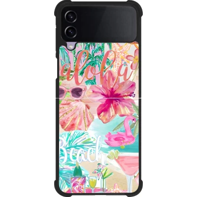 Coque Samsung Galaxy Z Flip4 - Silicone rigide noir Preppy Collage Aloha