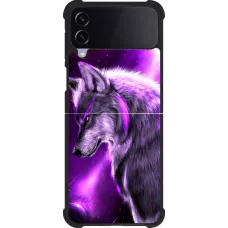 Coque Samsung Galaxy Z Flip4 - Silicone rigide noir Purple Sky Wolf