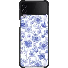 Coque Samsung Galaxy Z Flip4 - Silicone rigide noir Spring 23 watercolor blue flowers
