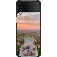 Coque Samsung Galaxy Z Flip4 - Silicone rigide noir Cow with tulips Spring 2026