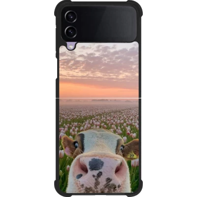 Coque Samsung Galaxy Z Flip4 - Silicone rigide noir Cow with tulips Spring 2026