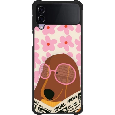 Coque Samsung Galaxy Z Flip4 - Silicone rigide noir Dog with newspaper Spring 2026