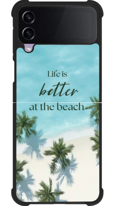 Coque Samsung Galaxy Z Flip4 - Silicone rigide noir Summer 2025 Life is better at the beach